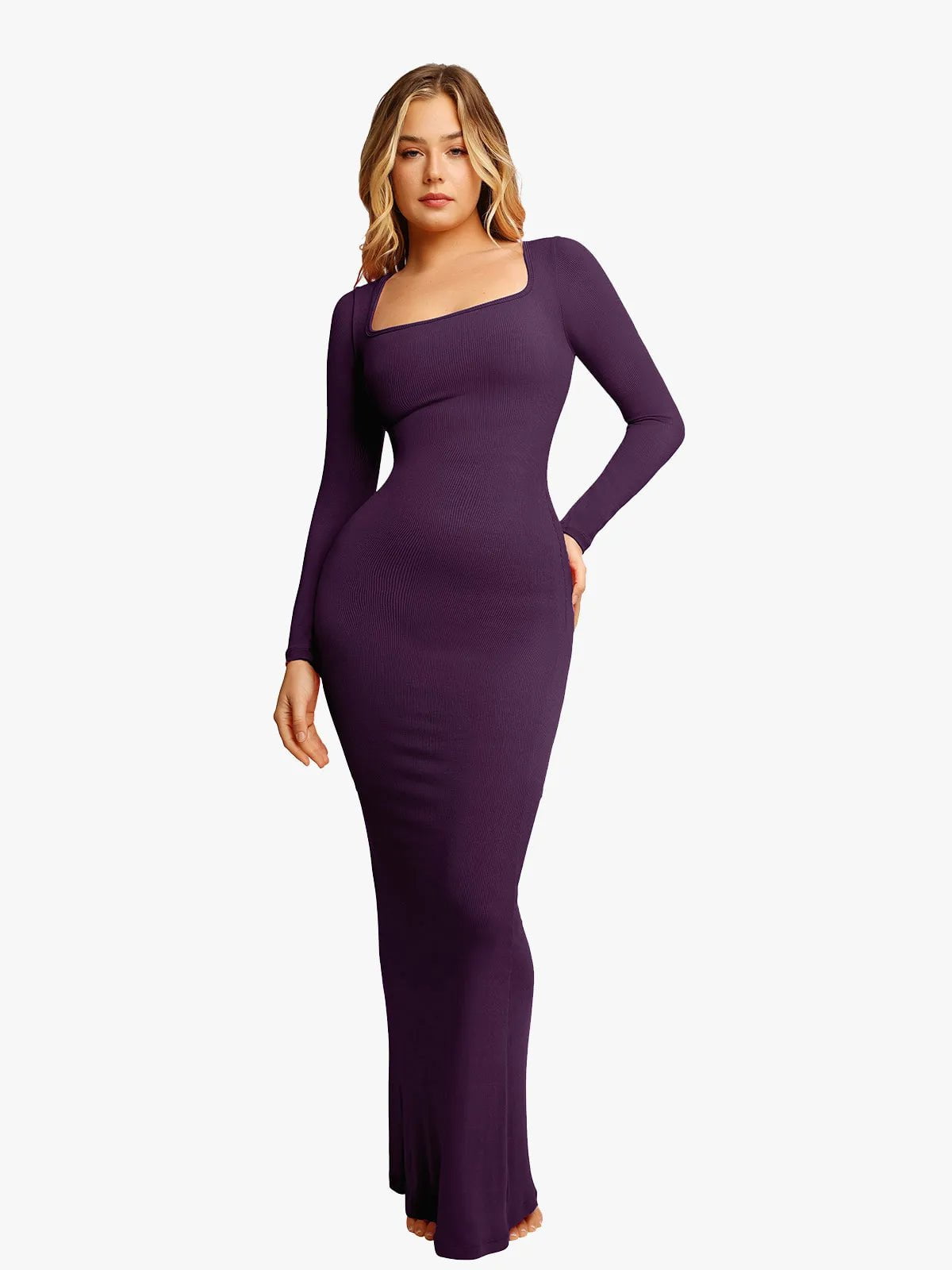 Shapewear Square Neck Long Sleeve Slimming Modal Maxi Dress